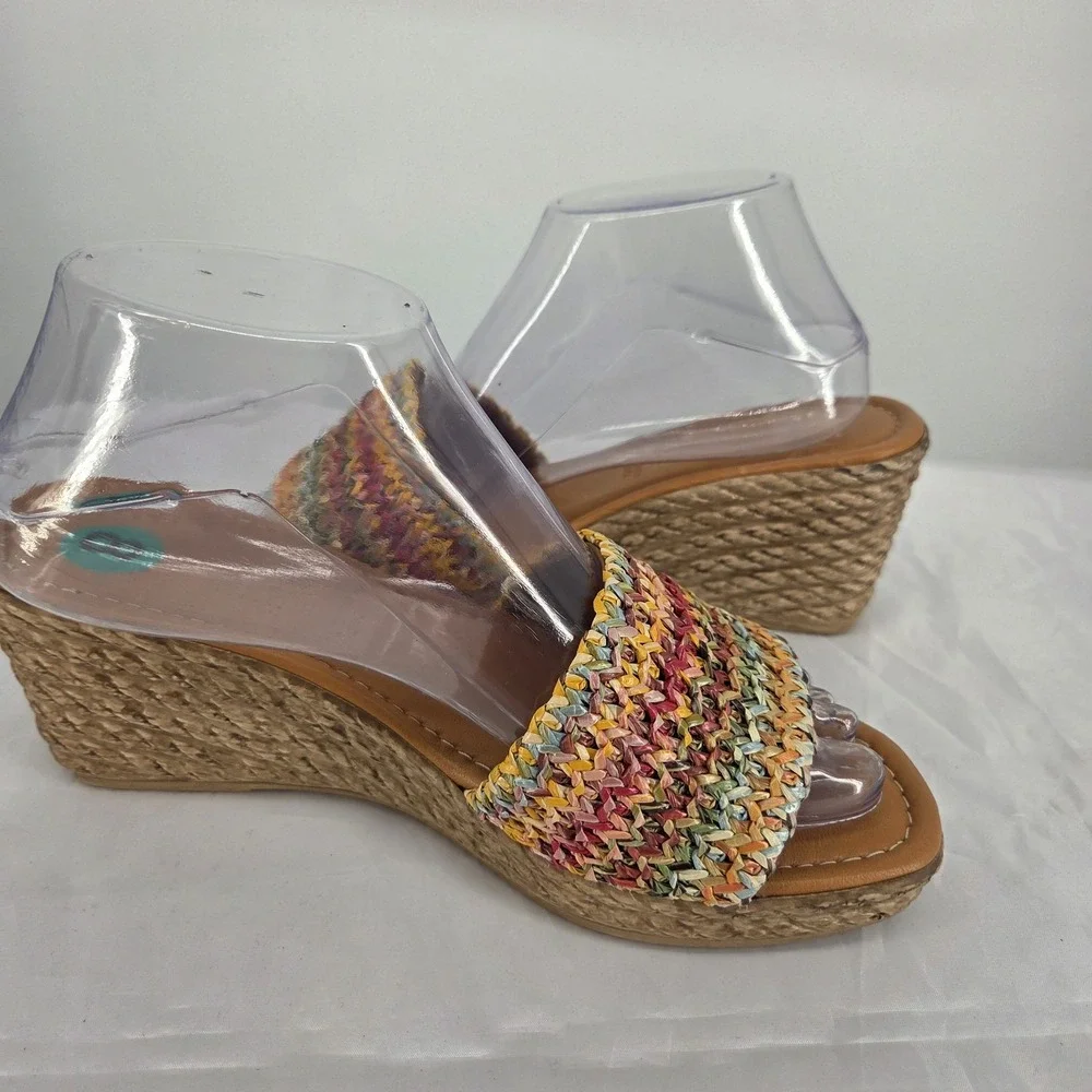 Fabio Maggenti Italy Wedge Sandals Womens 8M Multicolor Raffia Espadrille NWT
